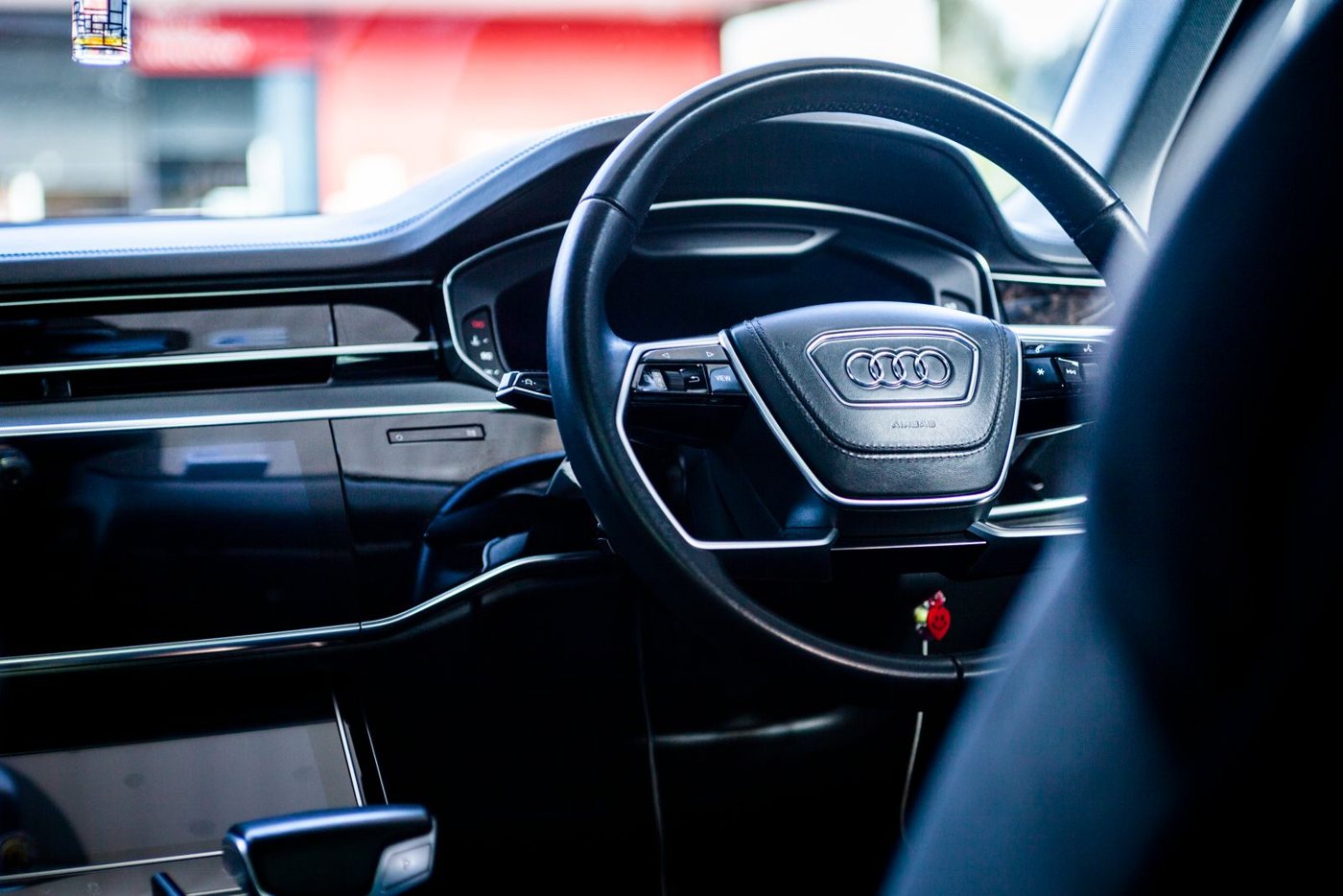 Audi A8 steering wheel and dash after an interior detail in Fremantle