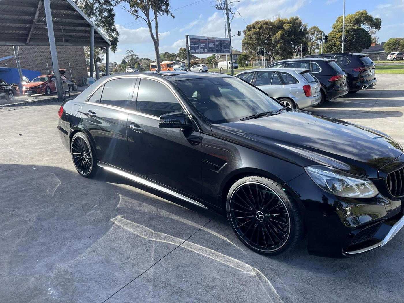 Gleaming black Mercedes E63 after a Full Clean at our Fremantle bay