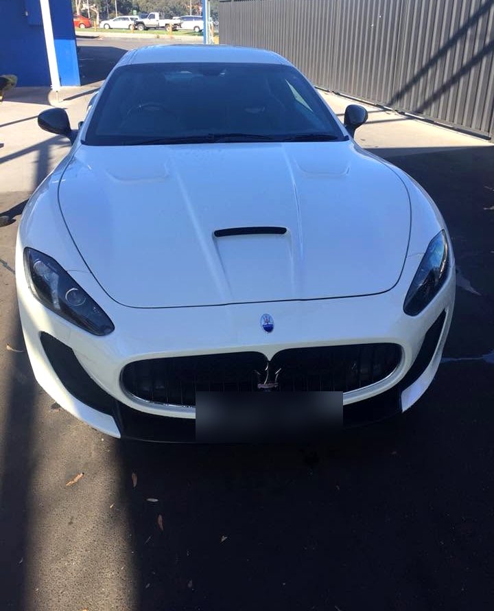 White Maserati GranTurismo hand washed at our Fremantle wash bay
